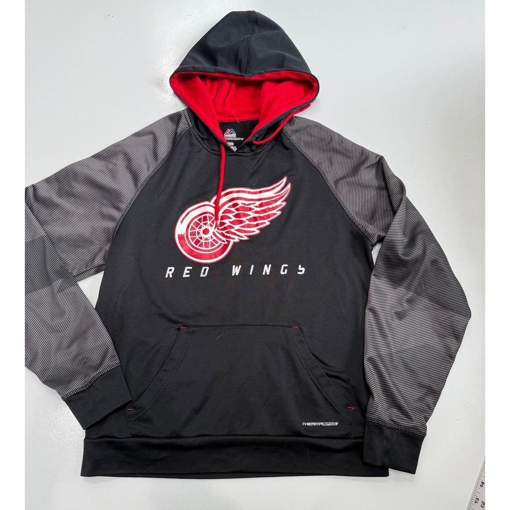 Majestic Detroit Red Wings Hoodie‎ Mens M Black Therma Base NHL Sweatshirt